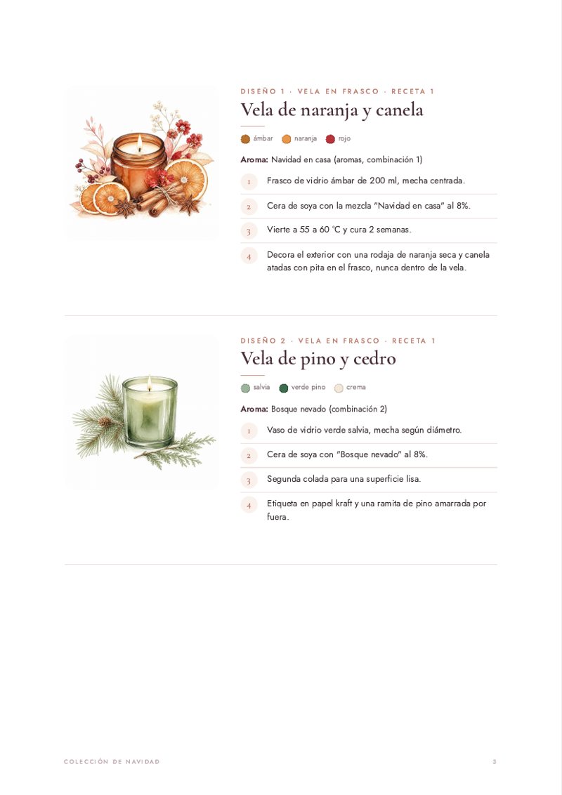 Página de la Colección de Navidad con velas navideñas